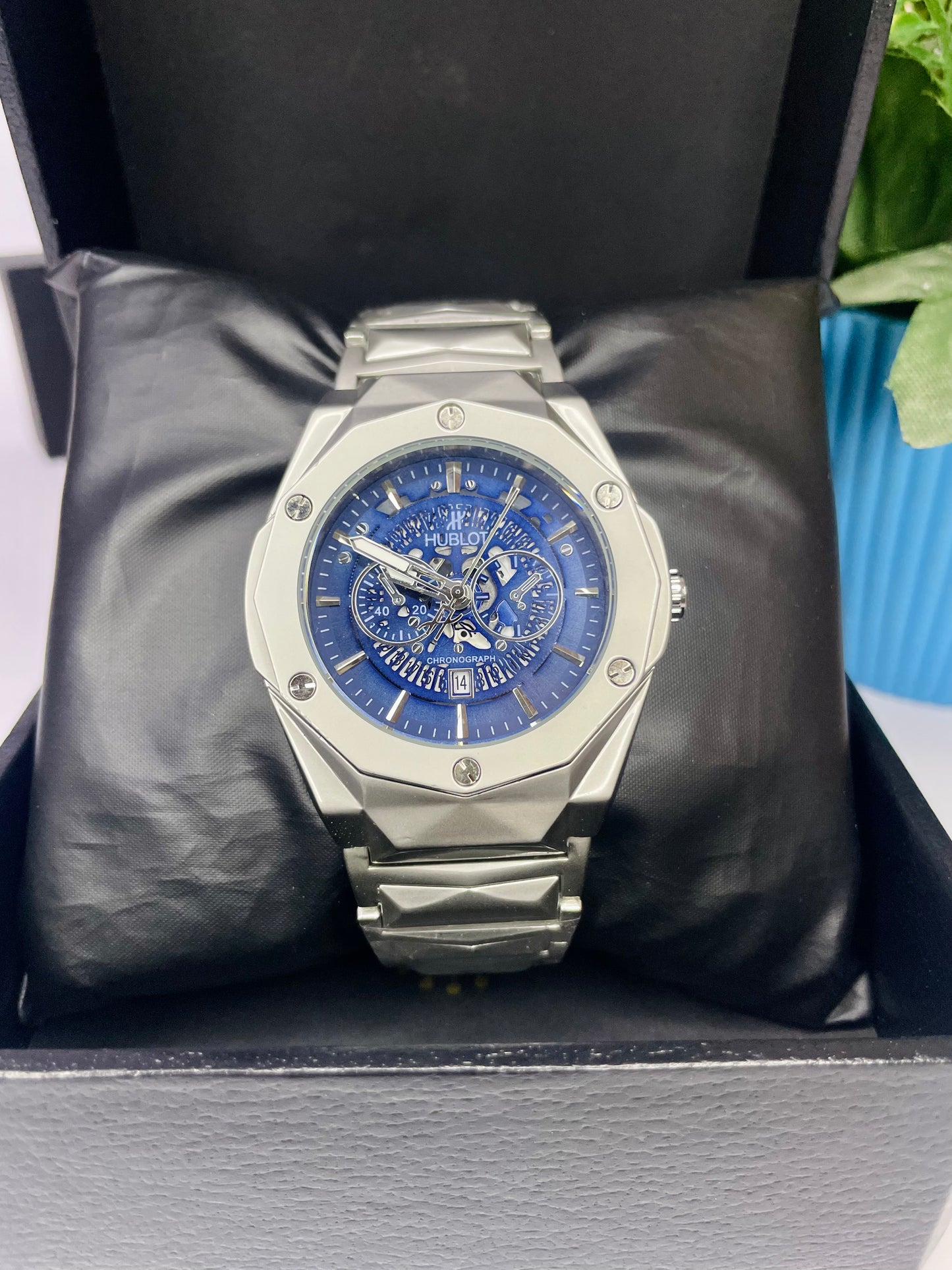 HB Skeleton with Blue Dial